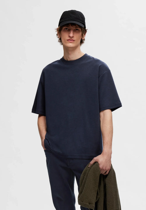 Men's Oversized Basic Round Neck T-Shirt - Navy Blue