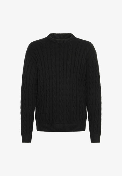 Textured Jumper with Round Neck - Black