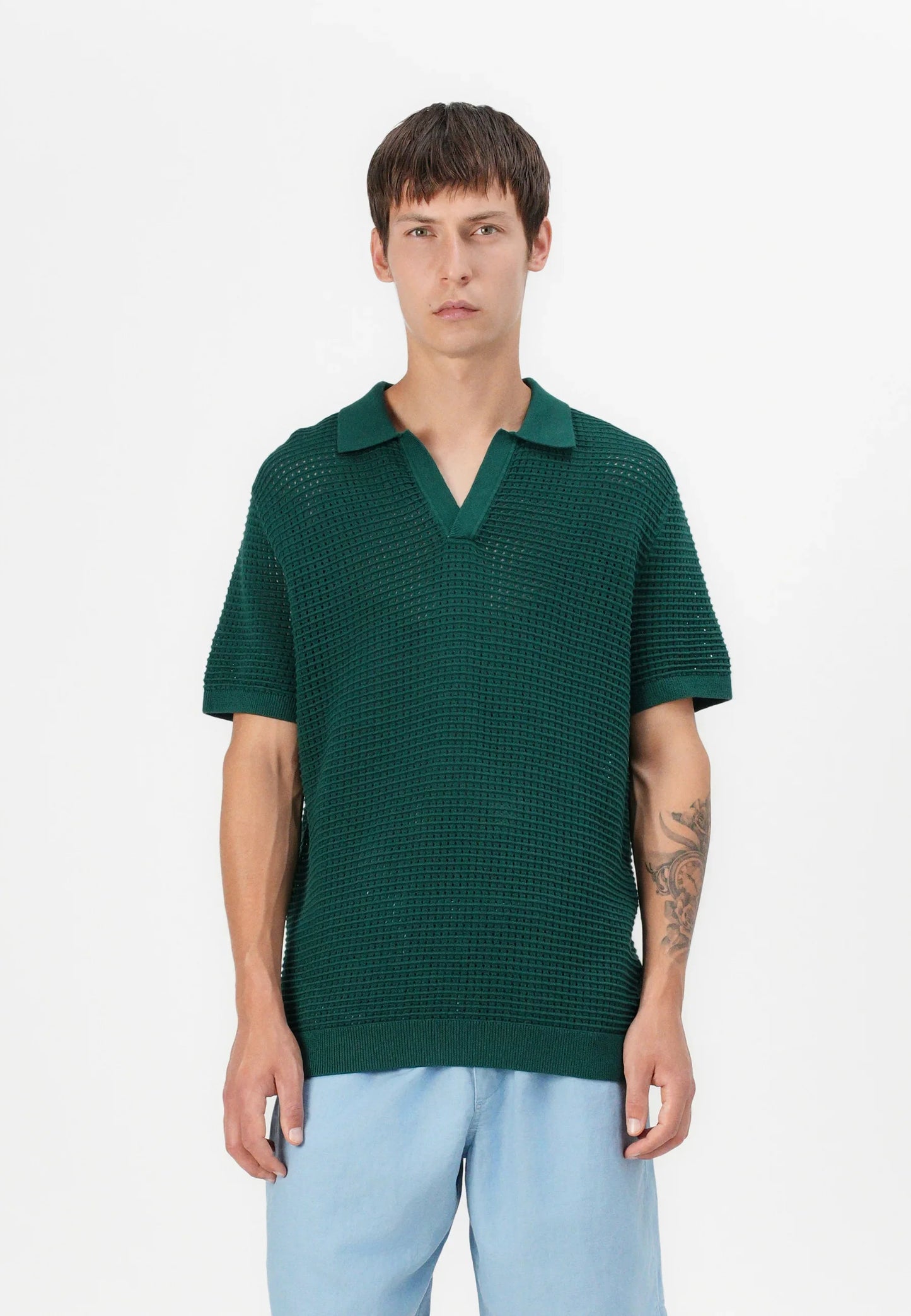 Polo Collar Knit Texture Shirt - Green