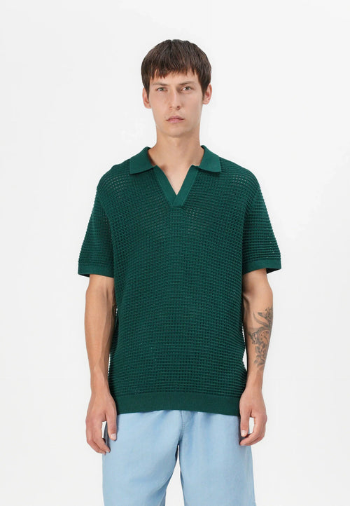 Polo Collar Knit Texture Shirt - Green
