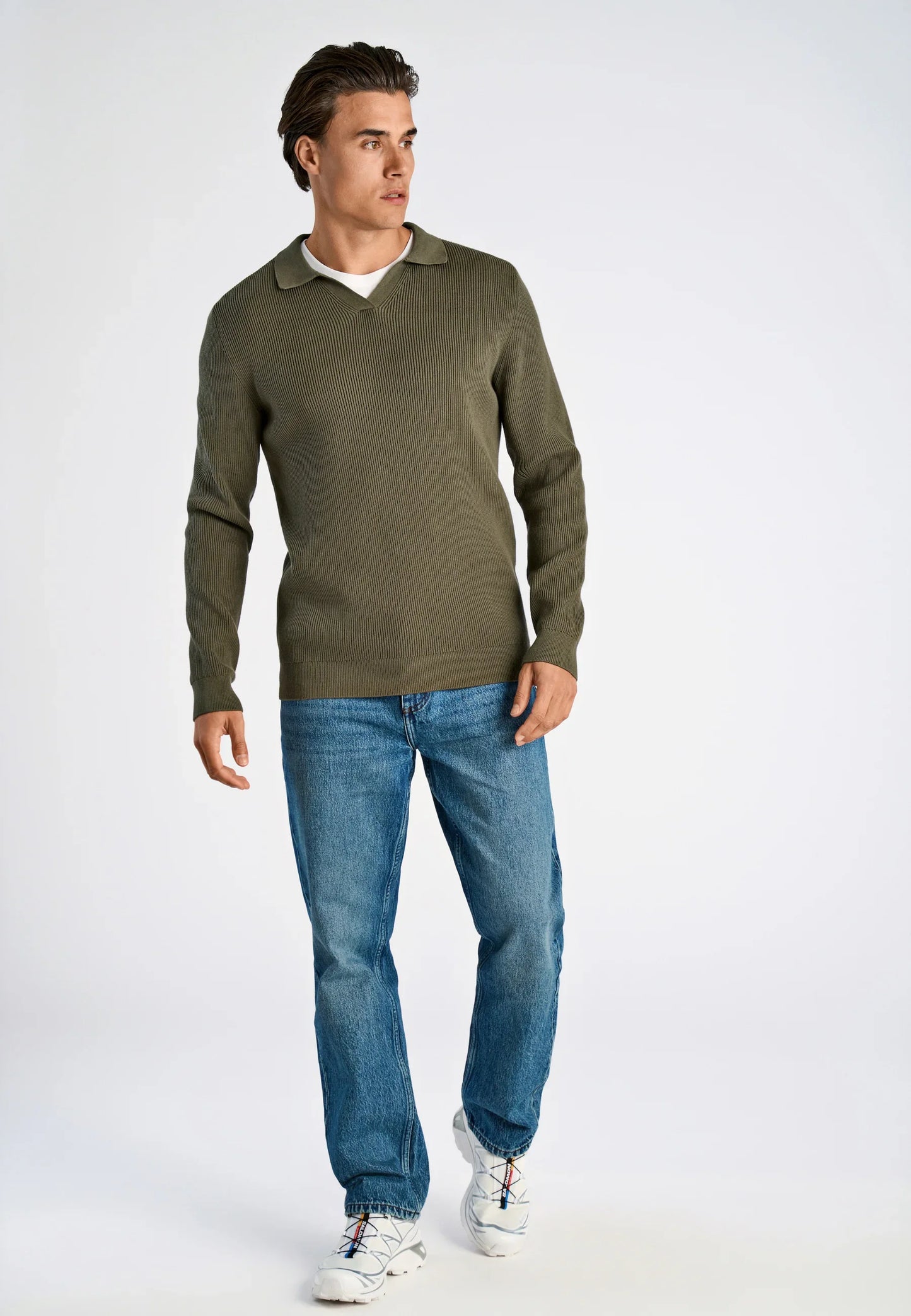 Textured Men's Long Sleeve Polo Shirt - Green