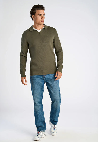 Textured Men's Long Sleeve Polo Shirt - Green