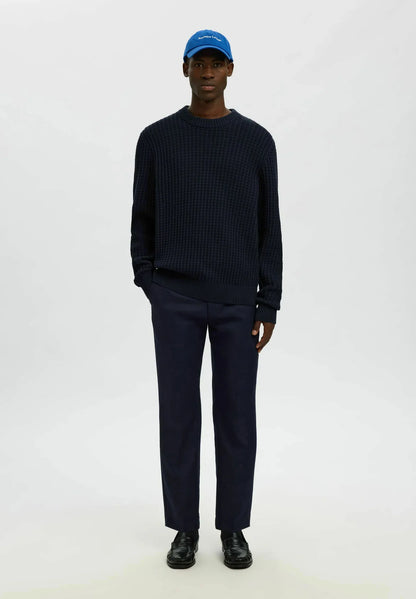 Men's Textured Crew Neck Jumper - Navy Blue