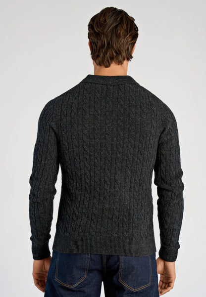 Men's Long Sleeve Knitted Polo Shirt - Black