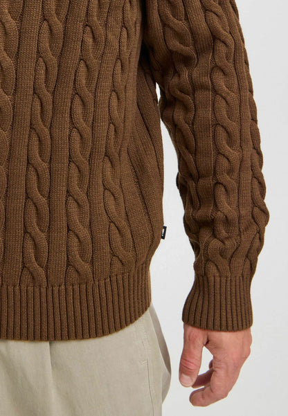 Textured Jumper with Round Neck - Brown