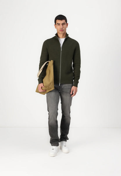 Comfort Cardigan with High Neck and Zipper - Military Green