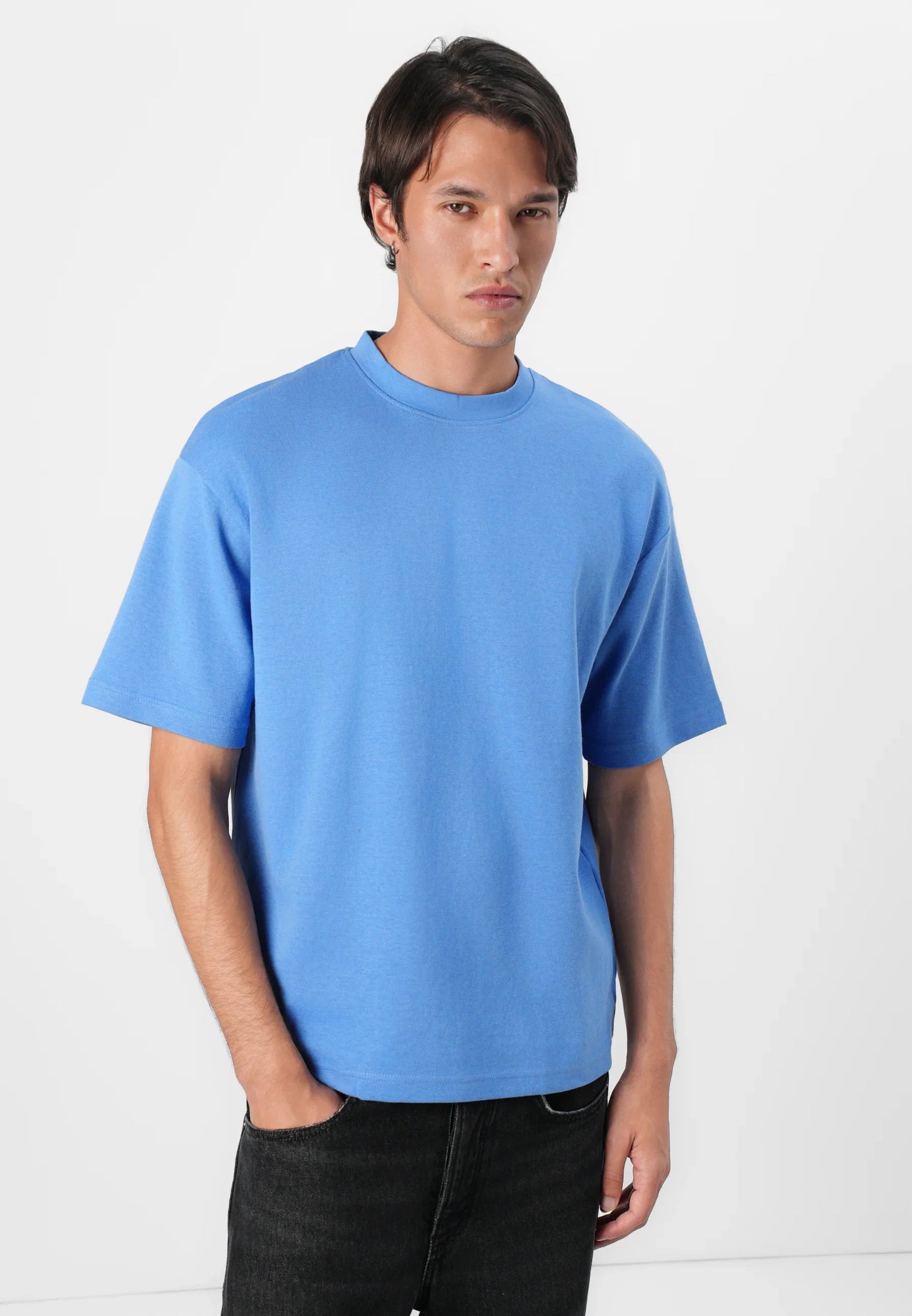 Men's Basic Oversized Round Neck T-Shirt - Blue
