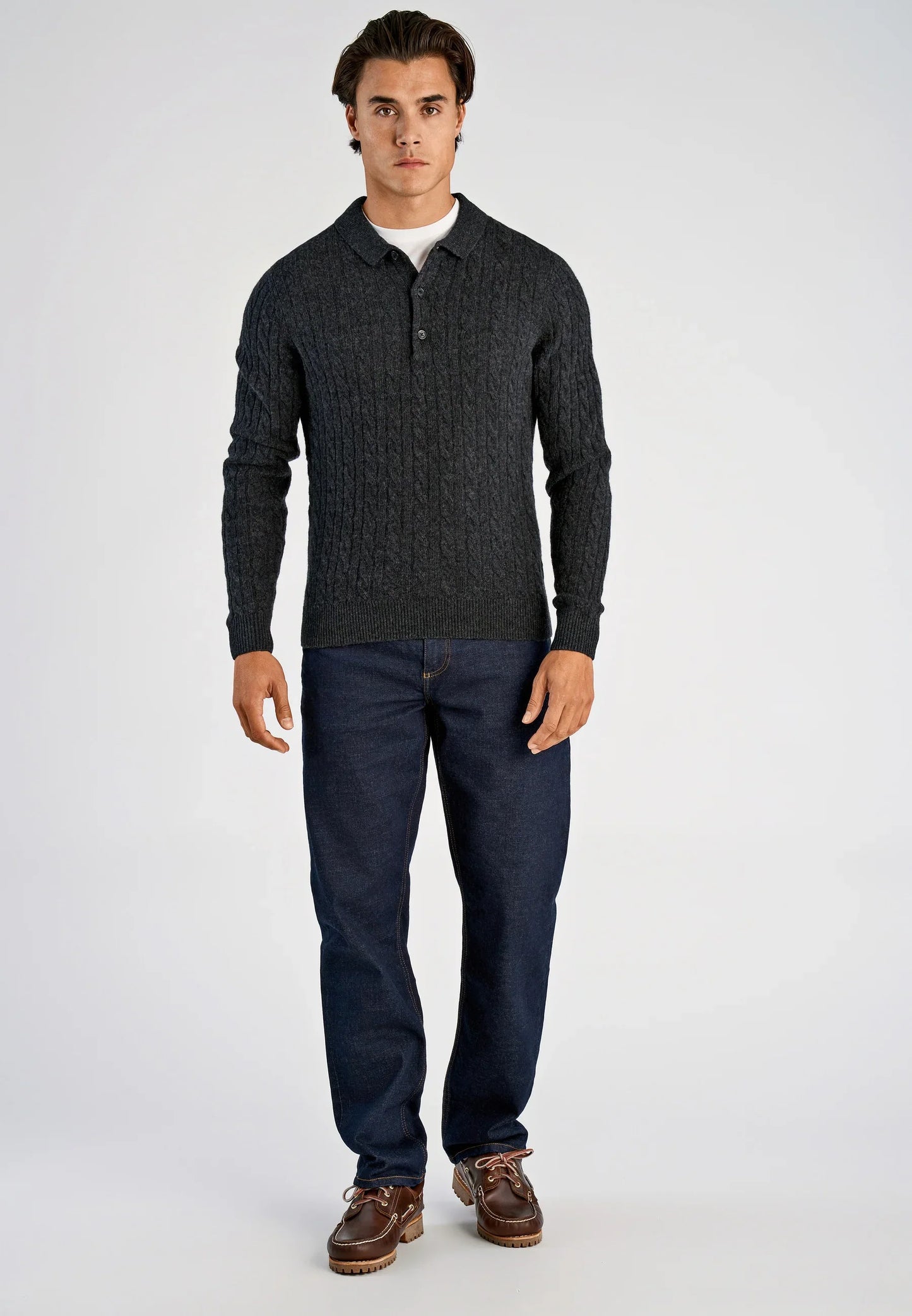 Men's Long Sleeve Knitted Polo Shirt - Black