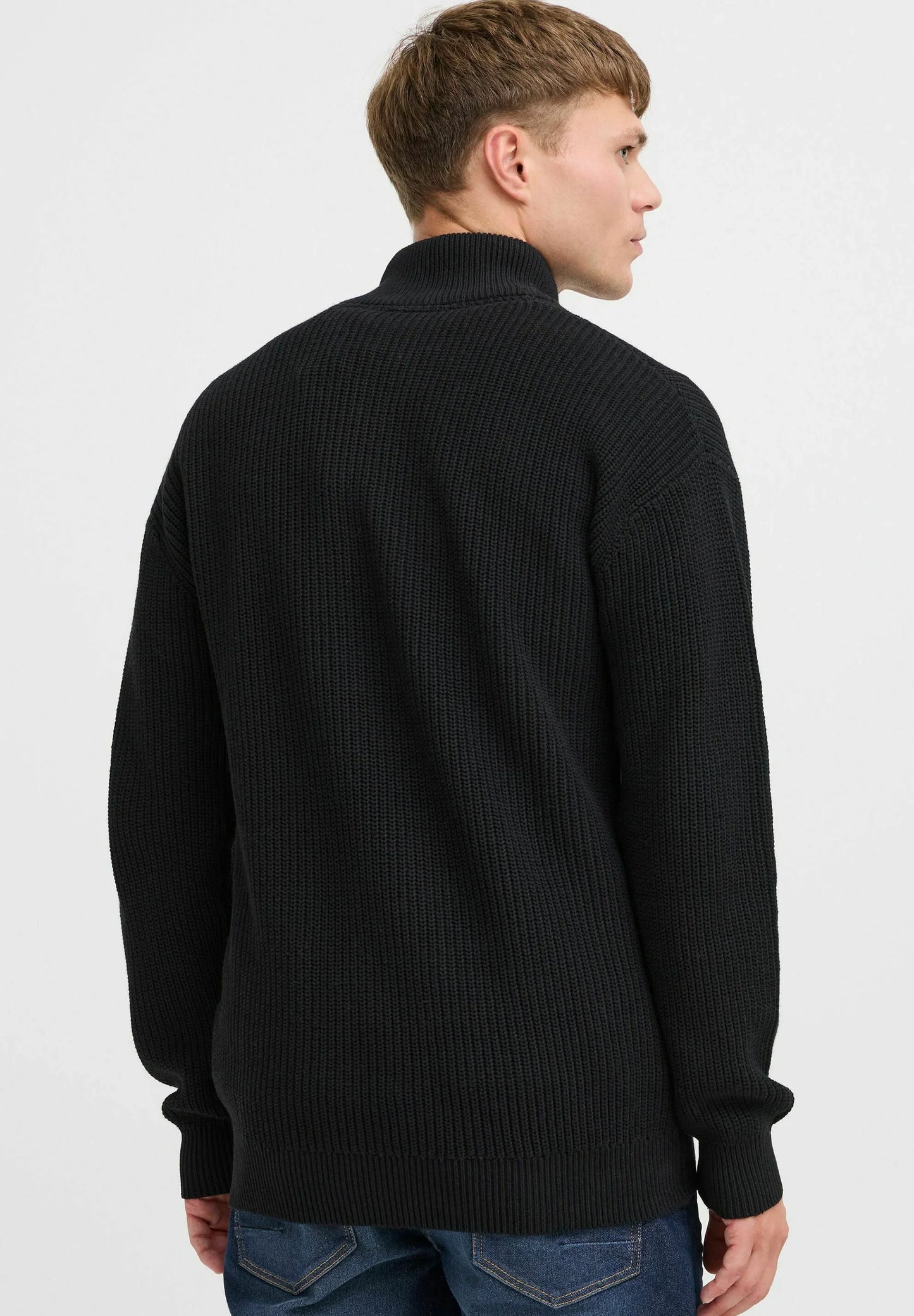 Men's Troyer Neck Jumper with Zip - Black