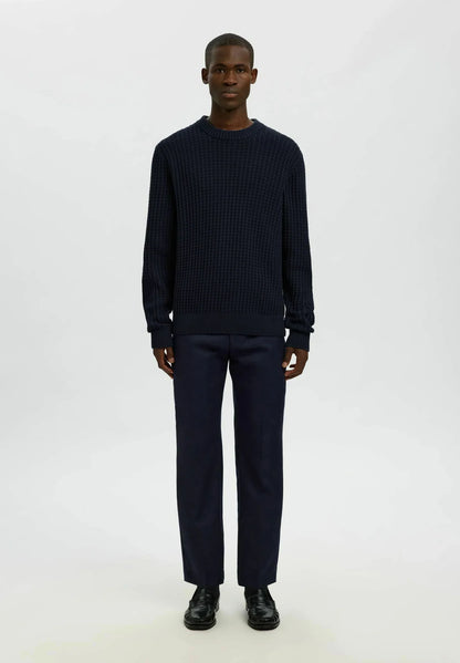 Men's Textured Crew Neck Jumper - Navy Blue