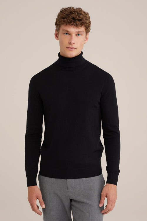 Fine Knit Polo Neck Jumper - Black