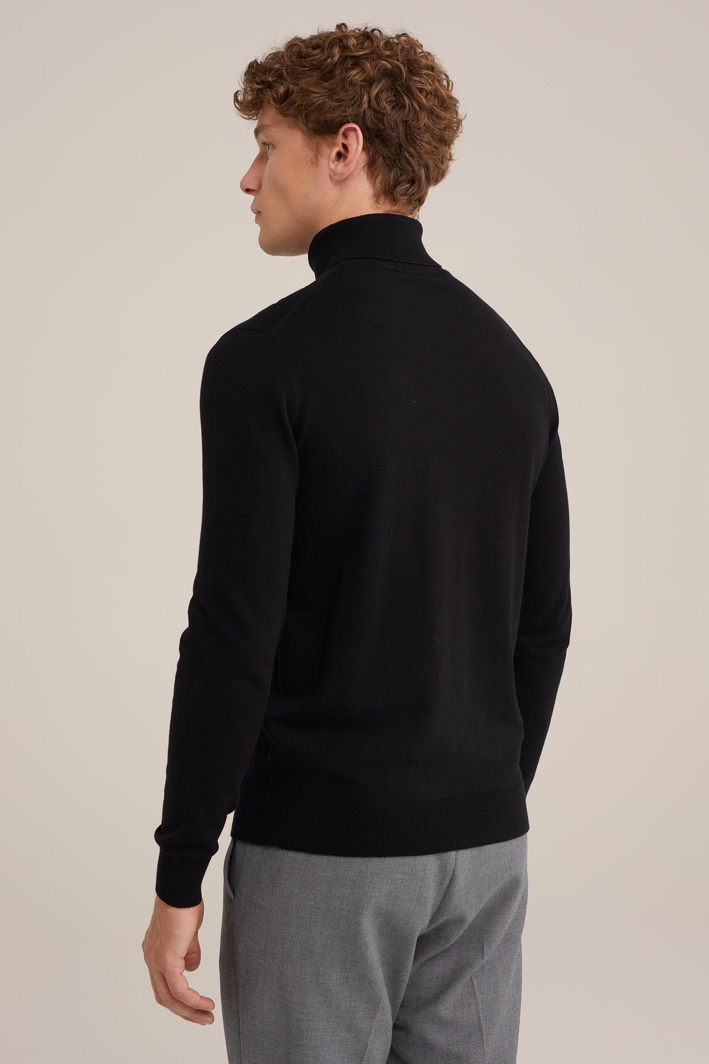 Fine Knit Polo Neck Jumper - Black