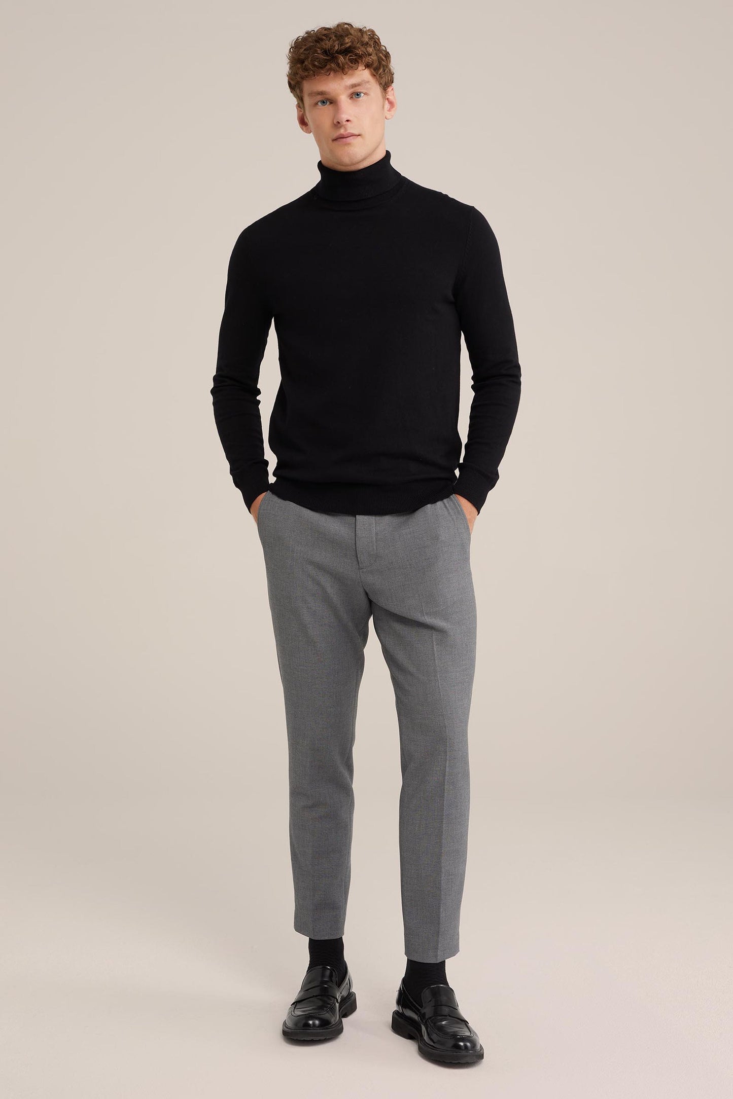 Fine Knit Polo Neck Jumper - Black