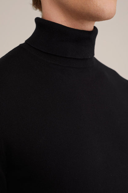 Fine Knit Polo Neck Jumper - Black