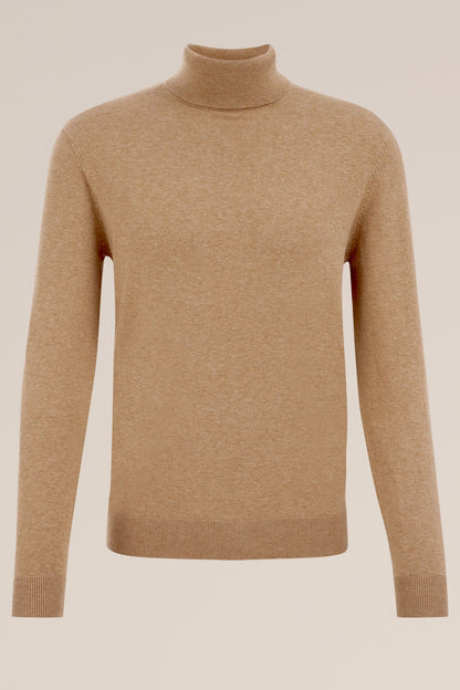 Fine Knit High Neck Jumper - Caramel