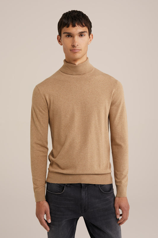 Fine Knit High Neck Jumper - Caramel