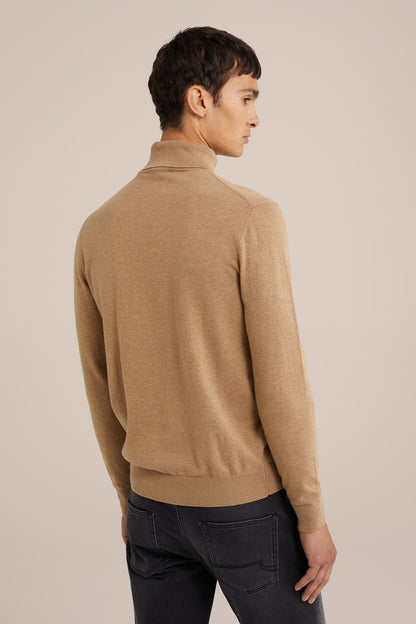 Fine Knit High Neck Jumper - Caramel