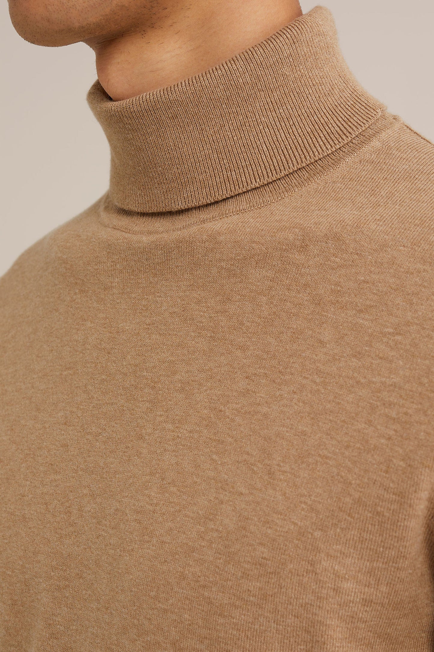 Fine Knit High Neck Jumper - Caramel