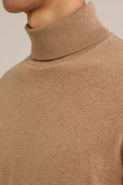 Fine Knit High Neck Jumper - Caramel