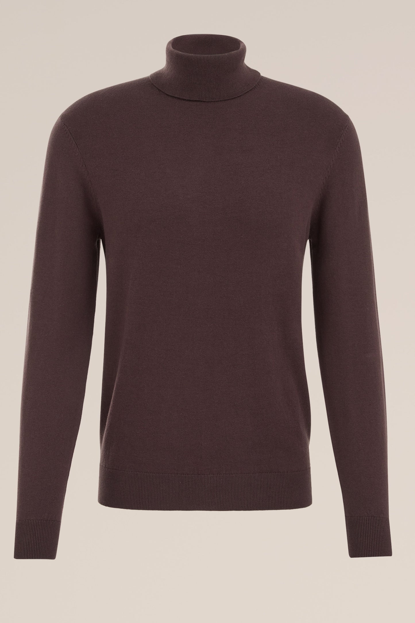 Fine Knit Polo Neck Jumper - Brown