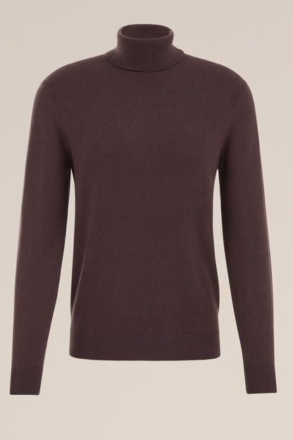 Fine Knit Polo Neck Jumper - Brown