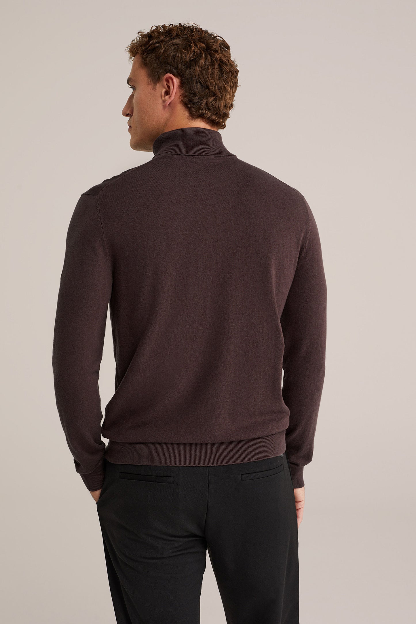 Fine Knit Polo Neck Jumper - Brown
