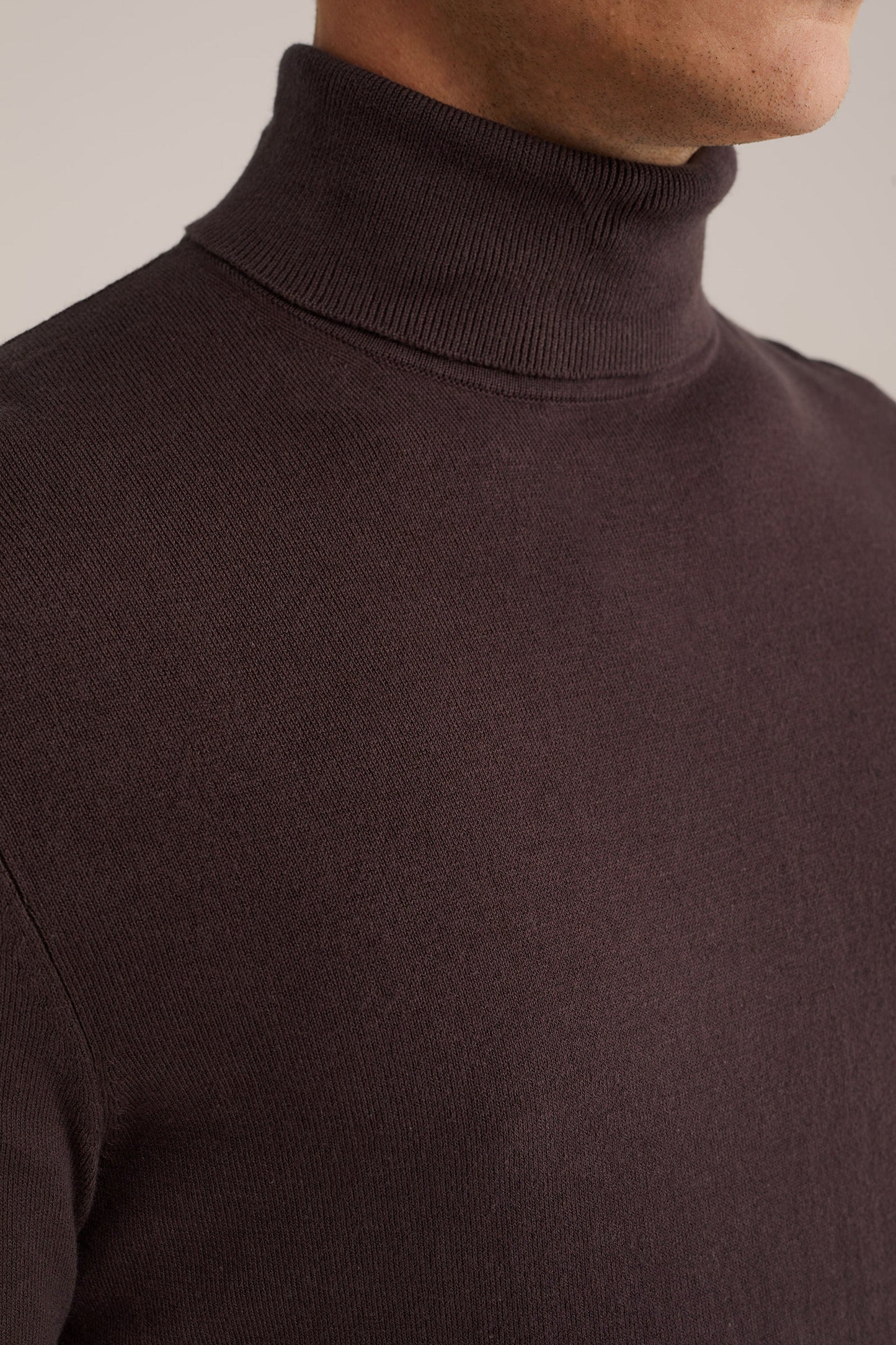 Fine Knit Polo Neck Jumper - Brown