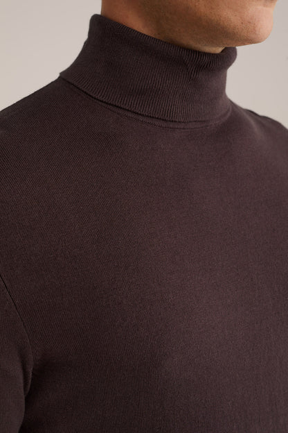 Fine Knit Polo Neck Jumper - Brown