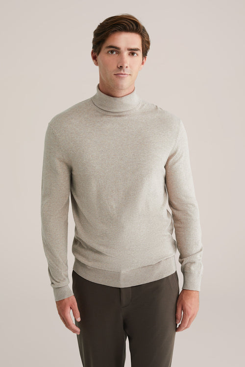 Fine Knit High Neck Jumper - Beige