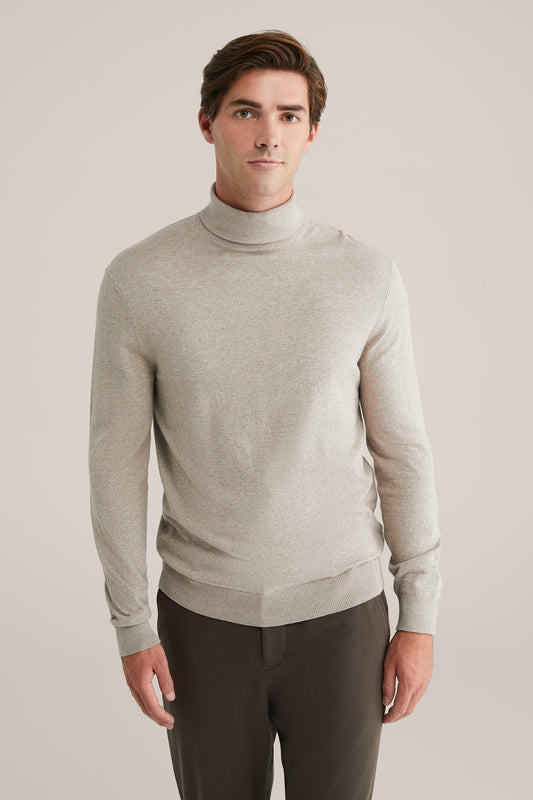 Fine Knit High Neck Jumper - Beige