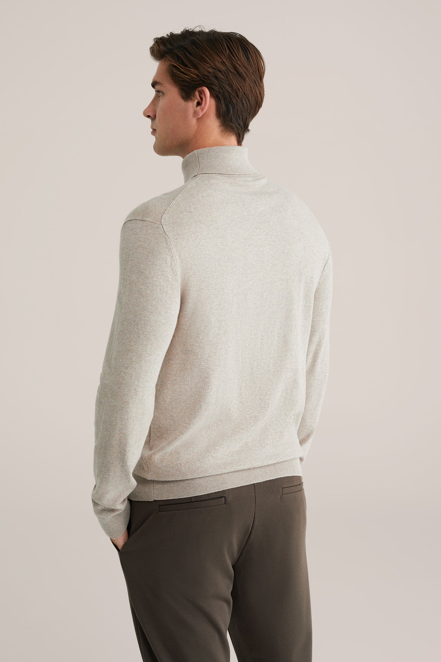 Fine Knit High Neck Jumper - Beige
