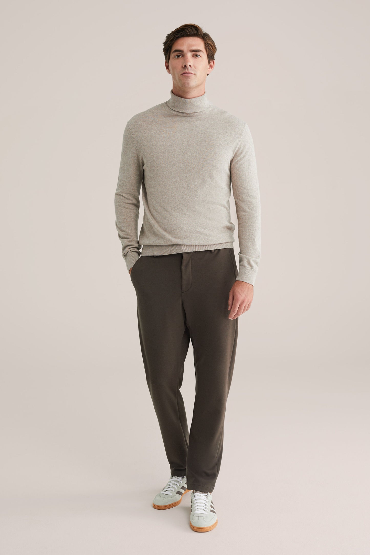 Fine Knit High Neck Jumper - Beige