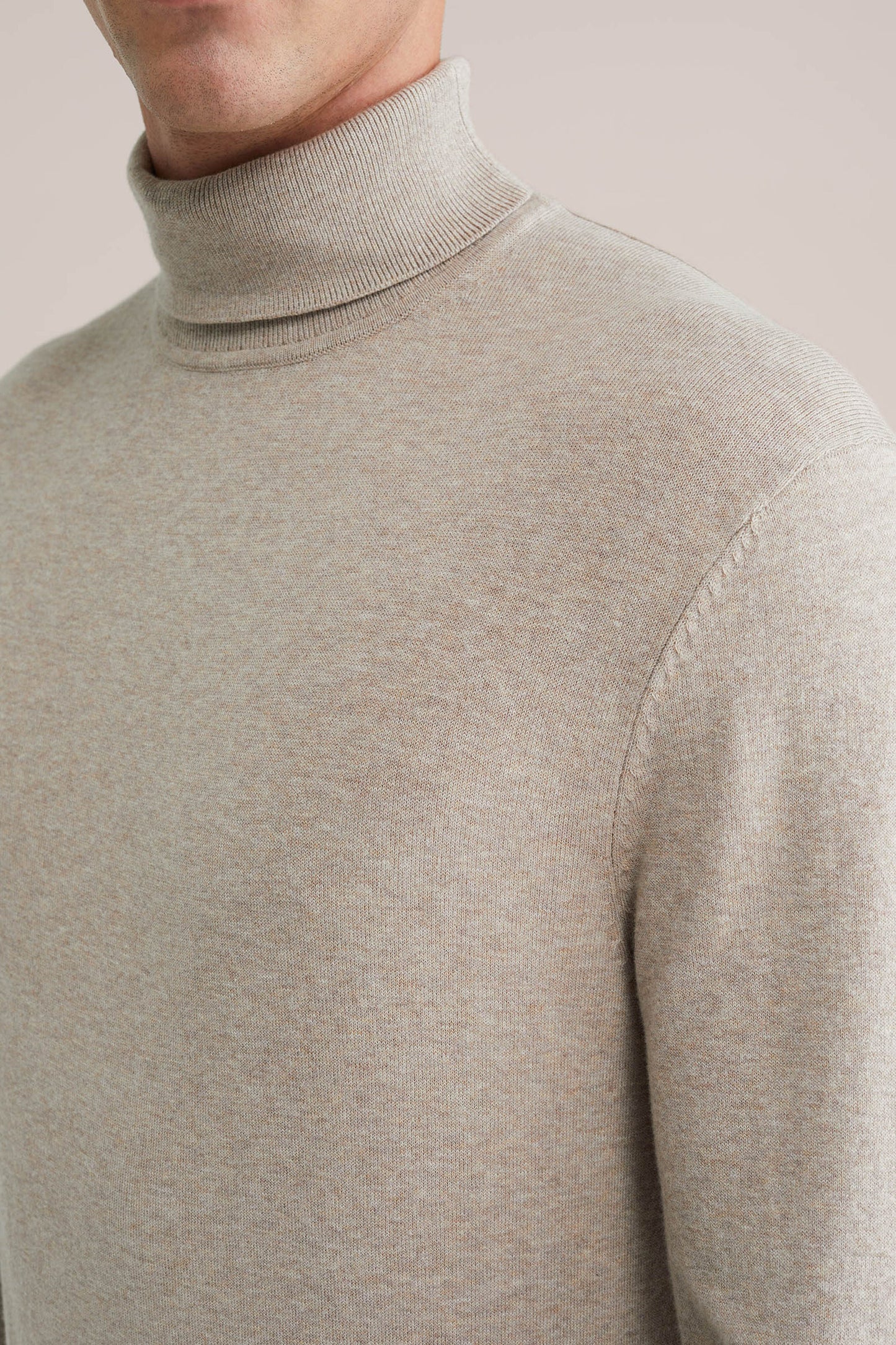 Fine Knit High Neck Jumper - Beige