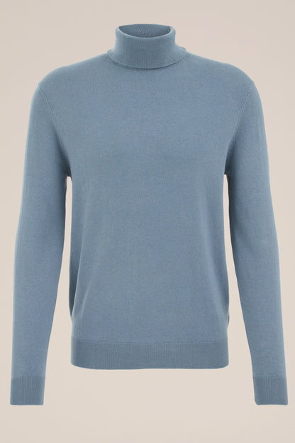 Fine Knit High Neck Jumper - Blue
