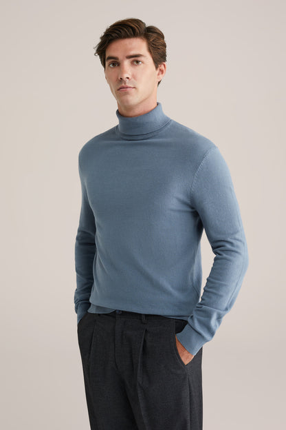 Fine Knit High Neck Jumper - Blue