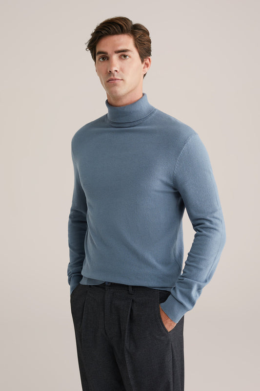 Fine Knit High Neck Jumper - Blue