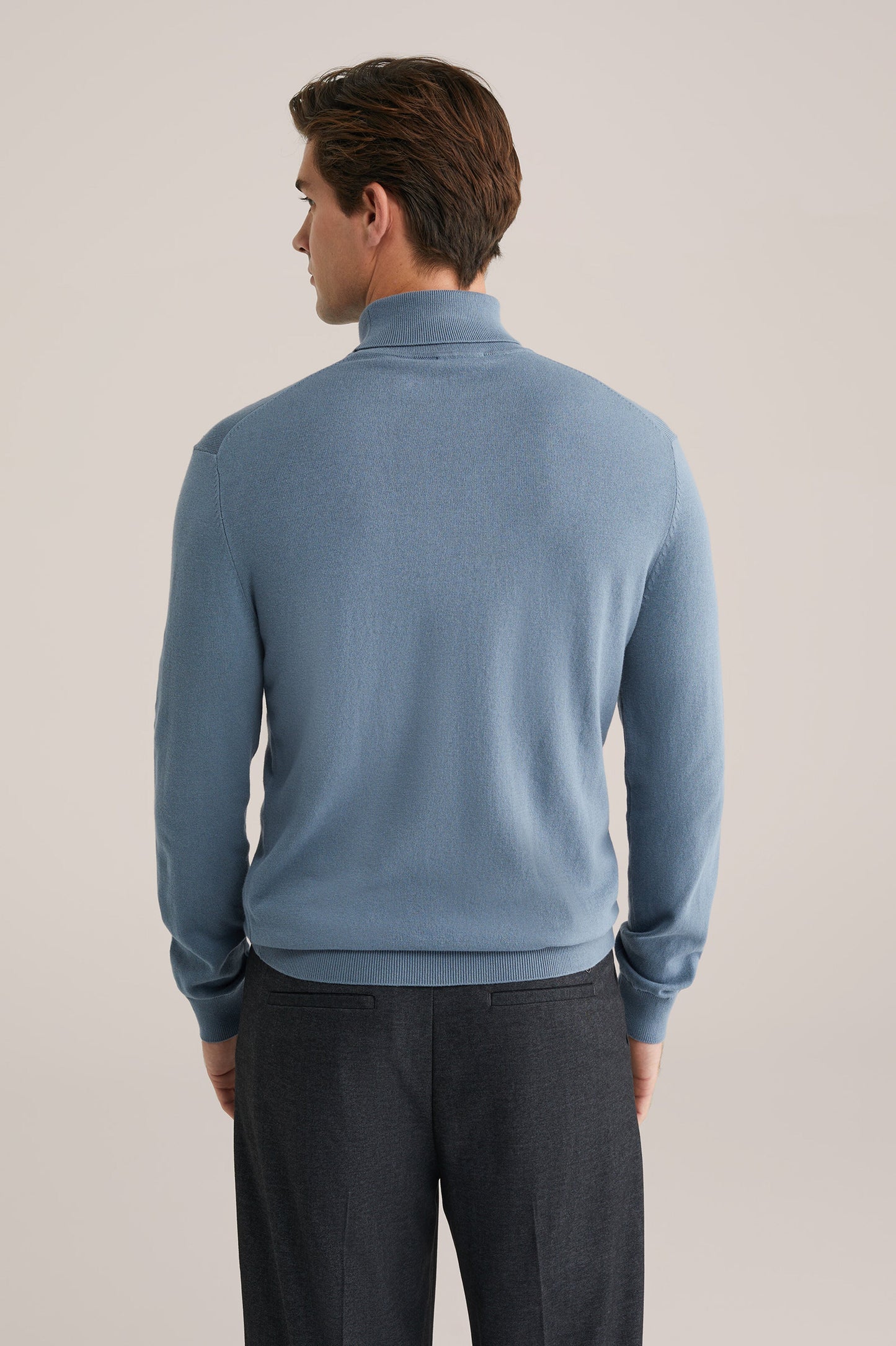 Fine Knit High Neck Jumper - Blue