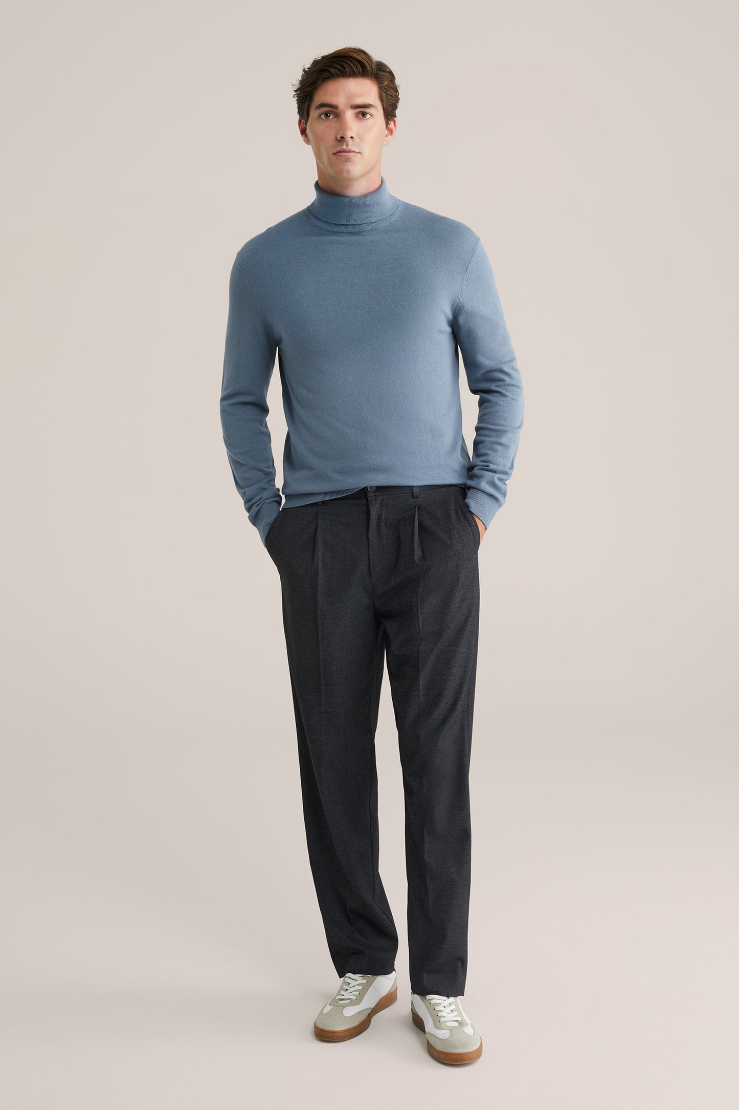 Fine Knit High Neck Jumper - Blue