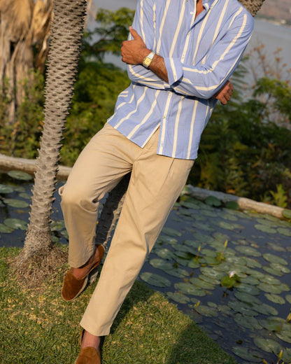 Straight Fit Linen Trousers - Cream