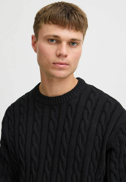 Textured Jumper with Round Neck - Black