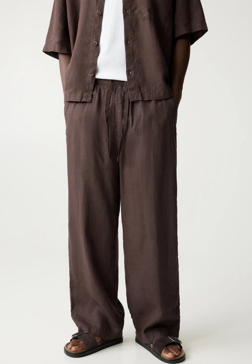 Linen Blend Trousers - Brown