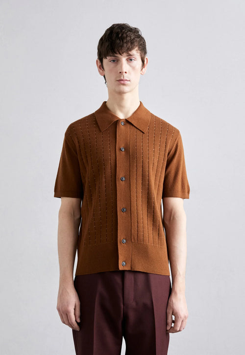 Ribbed Cotton Polo Shirt - Brown