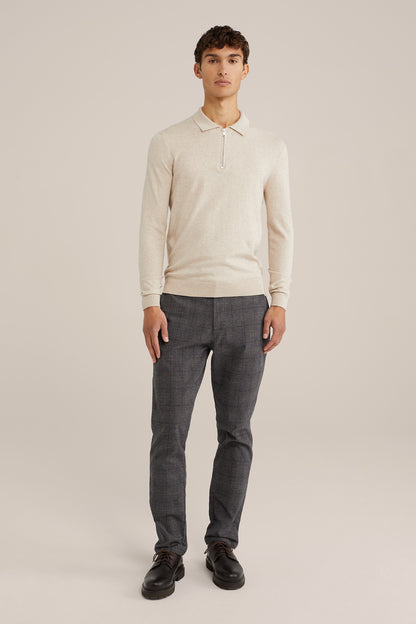 Fine Knit Jumper with Troyer Collar and Zip - Beige