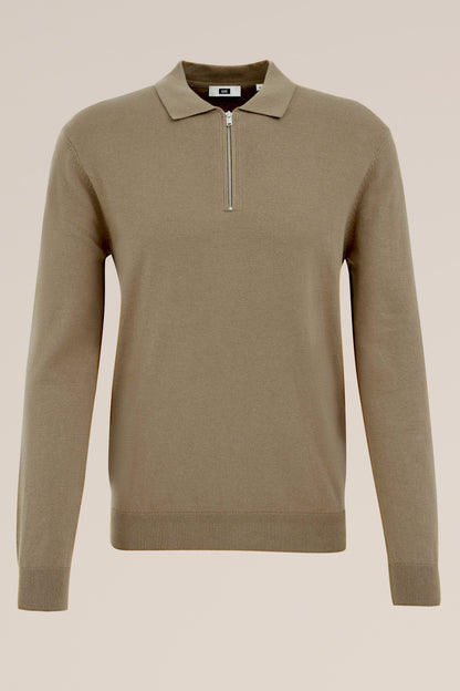 Fine Knit Jumper with Troyer Collar and Zip - Caramel