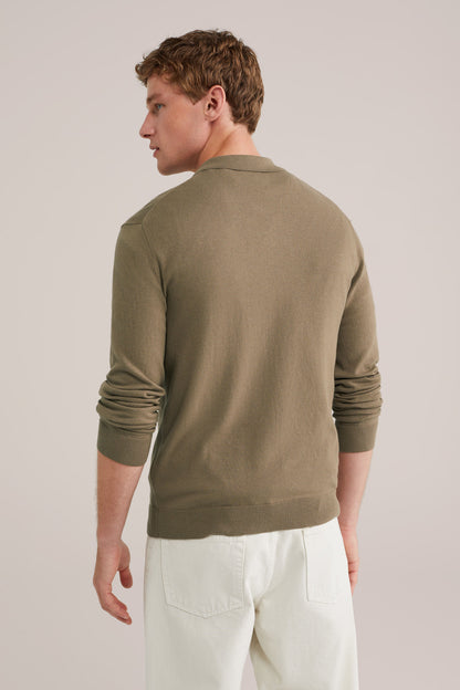 Fine Knit Jumper with Troyer Collar and Zip - Caramel