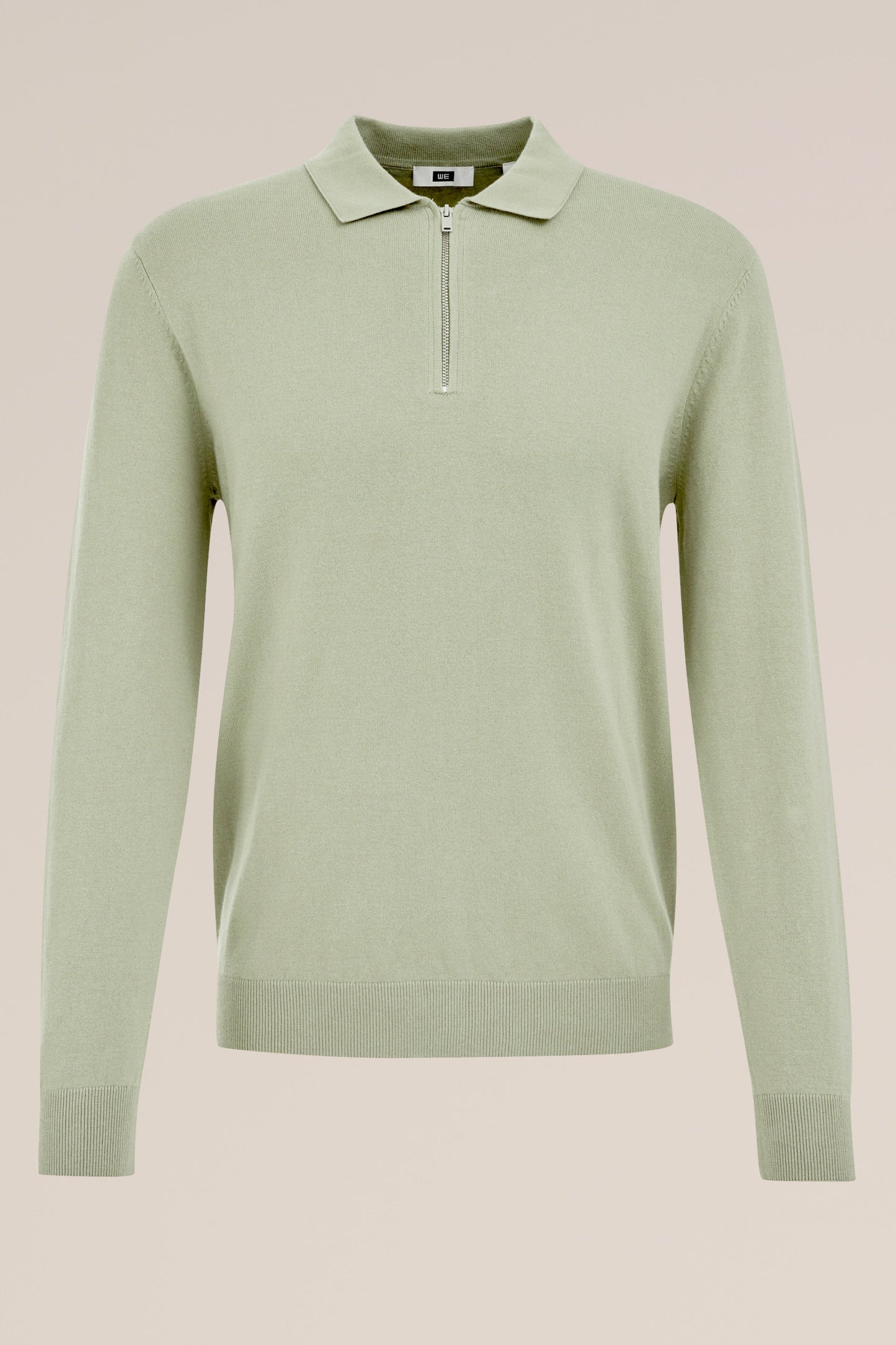 Fine Knit Jumper with Troyer Collar and Zip - Mint