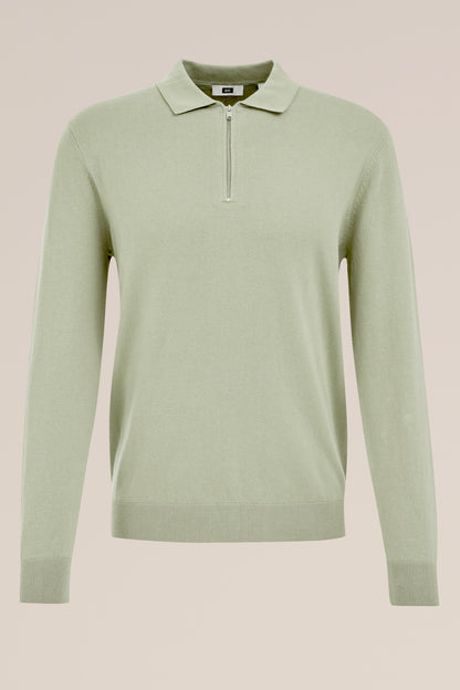 Fine Knit Jumper with Troyer Collar and Zip - Mint