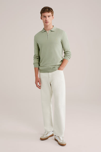 Fine Knit Jumper with Troyer Collar and Zip - Mint