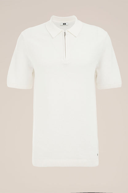 Polo Collar Shirt with Zip - White