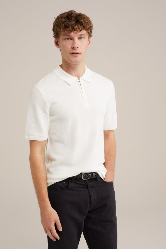 Polo Collar Shirt with Zip - White